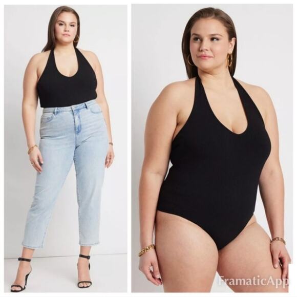 New size 22/24 Eloquii Black halter v-neck bodysuit - Picture 1 of 3